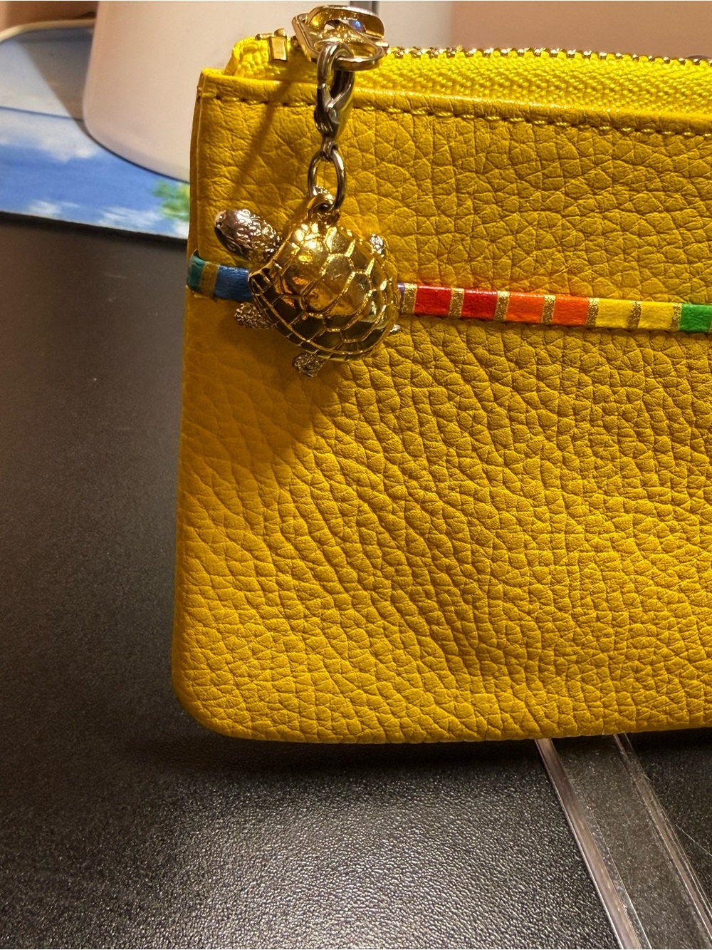 Leather Zip Wallet/pouch  with Rainbow Trim from Japan with cute turtle Sharm - Picture 3 of 10